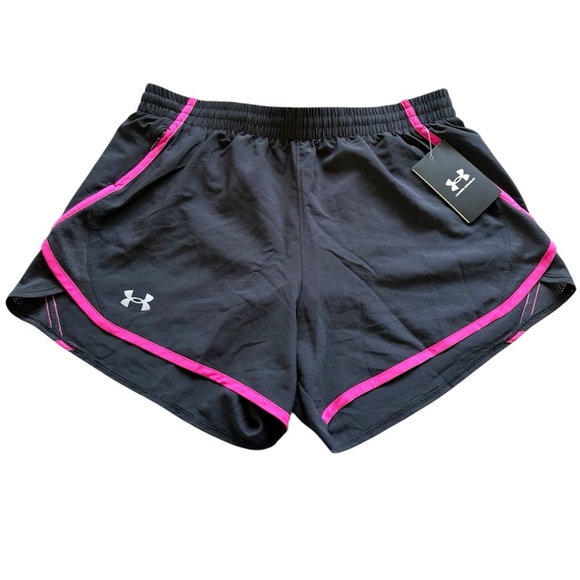 NWT Medium Under Armour Black & Pink Athletic Shorts Moisture-Wicking Fabric - Picture 2 of 13